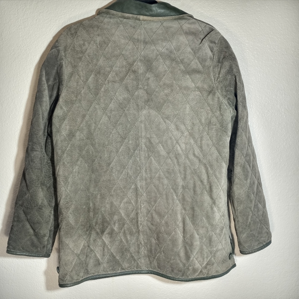 Vintage Preston And York Quilted Suede And Leather Trim Olive Green Chore Jacket - Picture 8 of 12